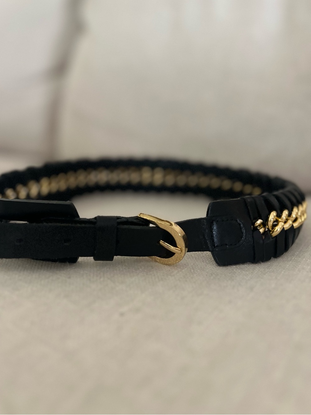 Gold Chain & Italian Leather Vintage Belt - Oscar de la Renta Runway Sample XS - Picture 4 of 9